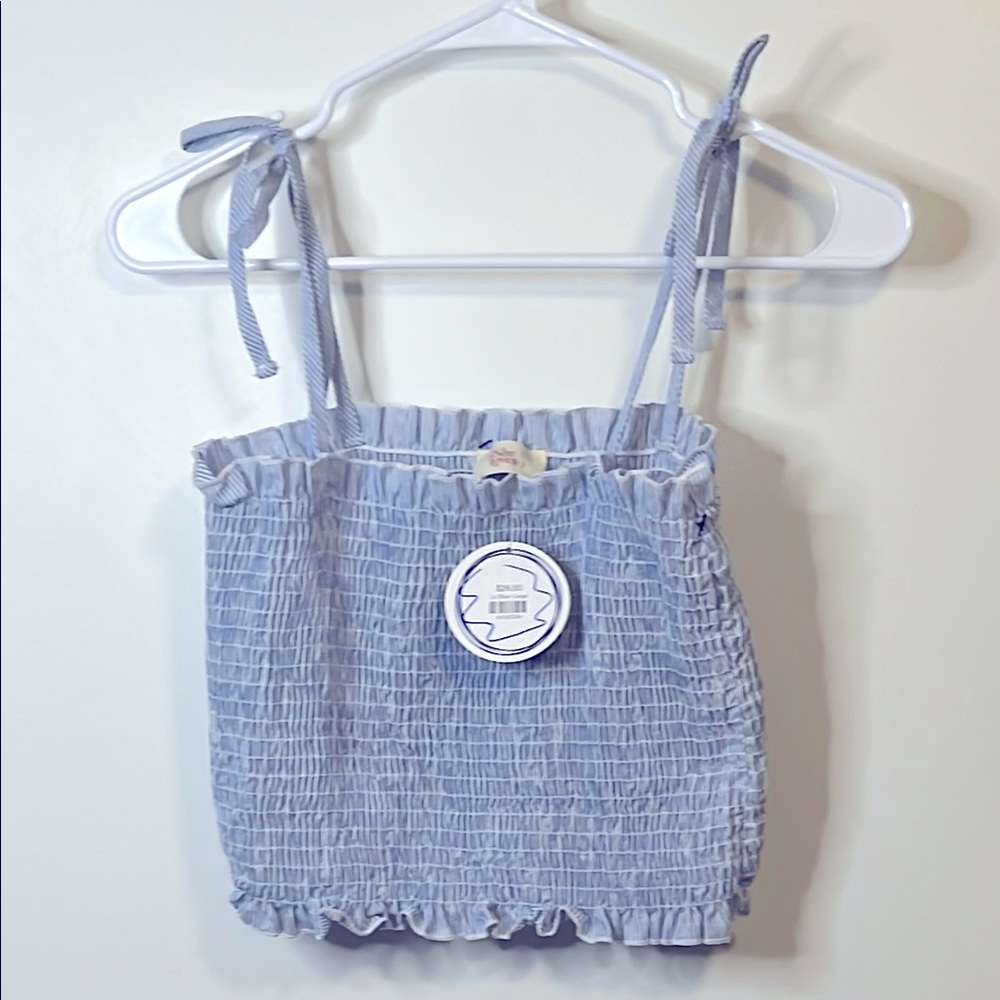 If She Loves Blue Smocked Cropped Ruched Tank Top Size L NWT